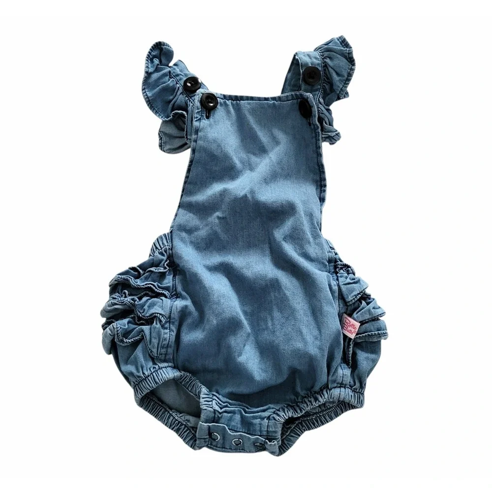 Ruffle Butts Denim Overalls Romper 12 18 Months Girls Summer Bubble Bottoms Blue